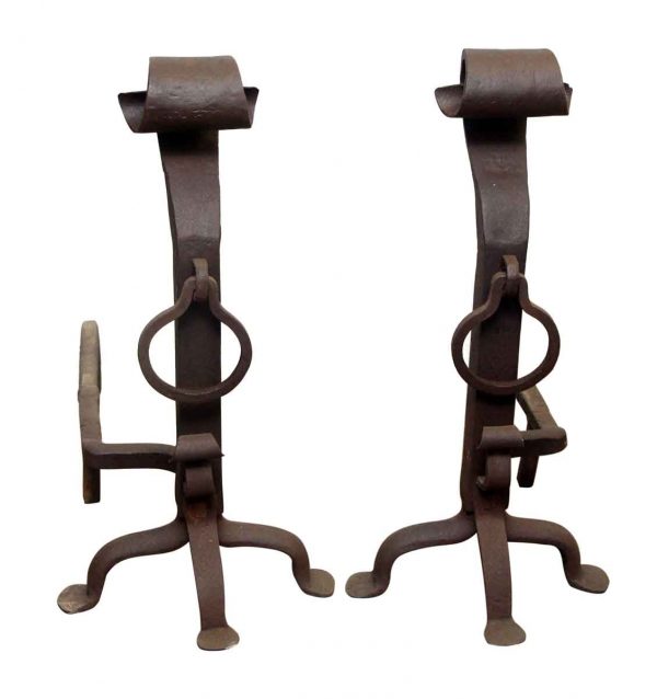Andirons - Wrought Iron Craftsman Andirons with Rings