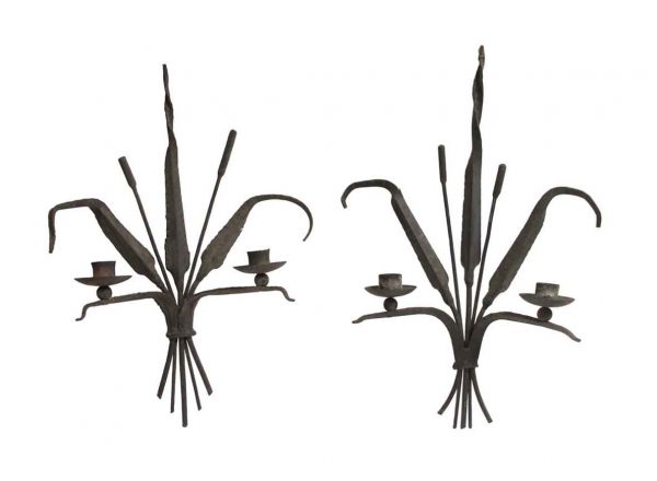 Candle Holders - Antique French Hand Forged Wheat Motif Candle Sconces