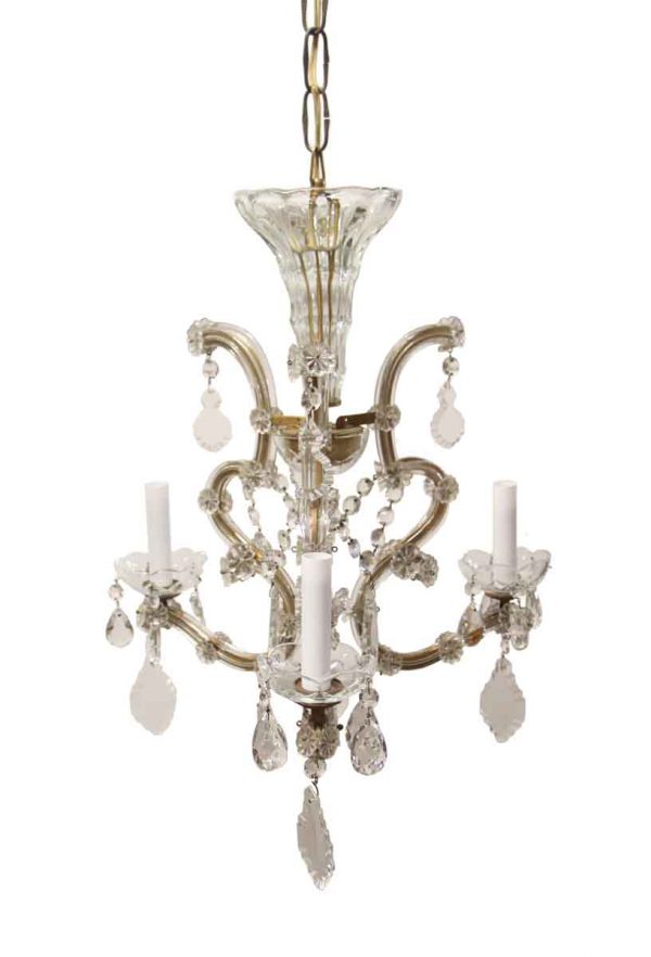 Chandeliers - 1930s Marie Therese Petite Crystal 3 Arm Chandelier
