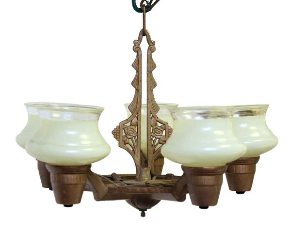Chandeliers - Antique Iron Eastlake Chandelier with Glass Shades
