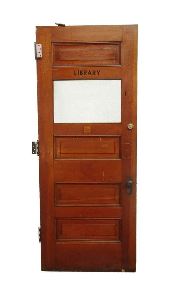 Commercial Doors - Antique 1 Lite 4 Pane Wood Library Door 89.375 x 35.875
