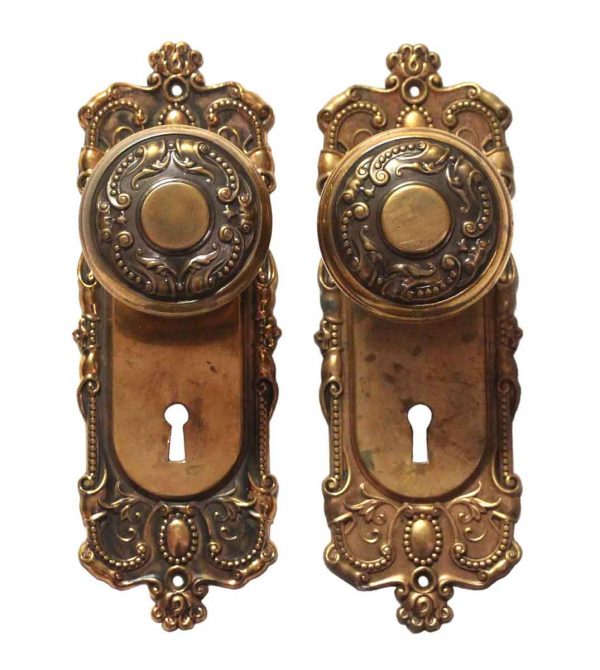 Door Knob Sets - Antique Polished Brass Flemish Corbin Door Knob Set