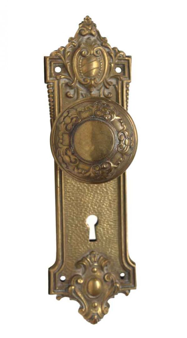 Door Knob Sets - Antique Yale & Towne Nubian Brass Entry Door Knob Set