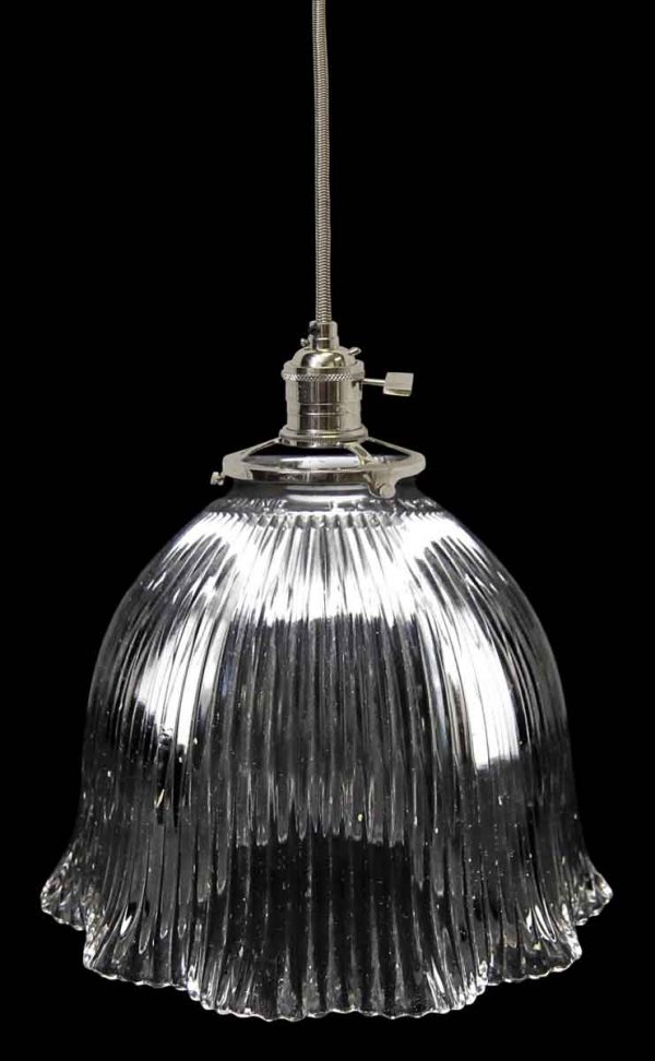Custom 1920s Holophane 6.75 in. Clear Glass Pendant Light