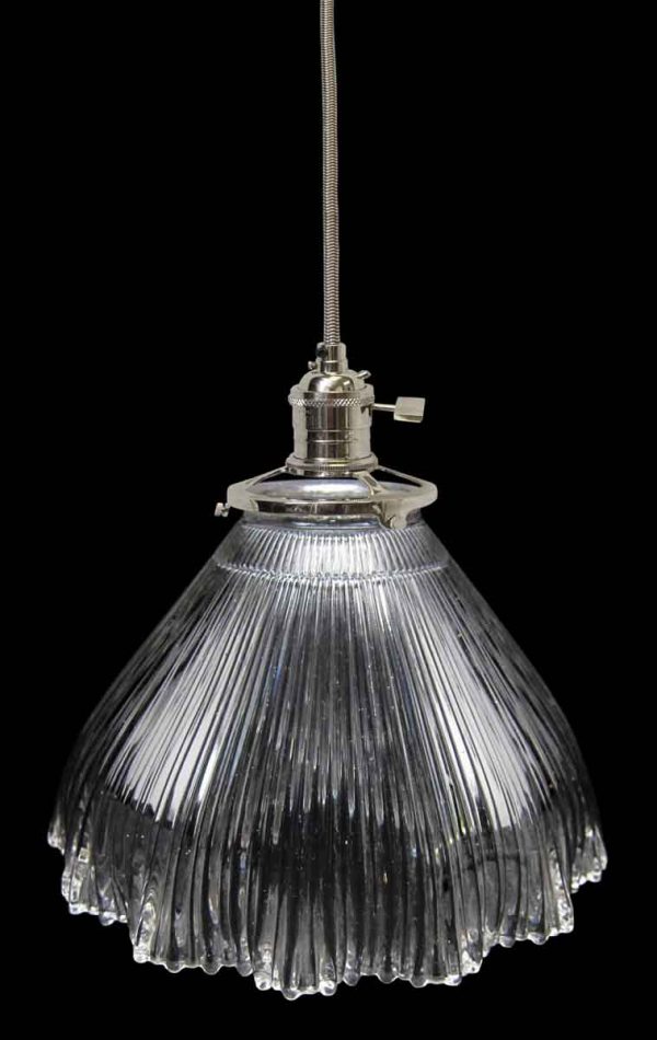 Custom 1920s Holophane 7.25 in. Clear Glass Pendant Light