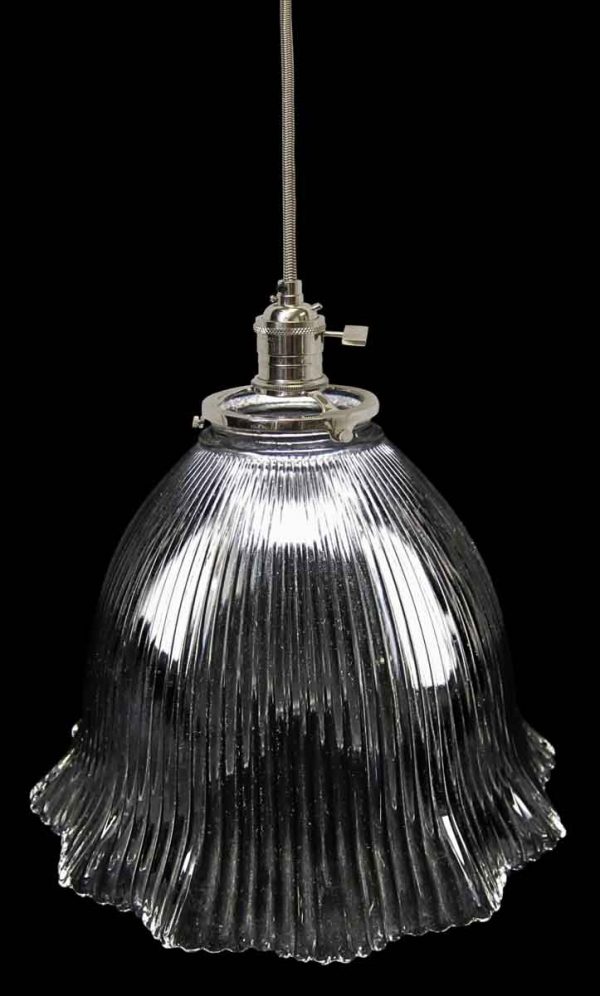 Custom 1920s Holophane 7.875 in. Prism Glass Pendant Light