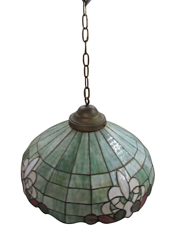 Vintage 24 in. Green Stained Glass Down Pendant Light