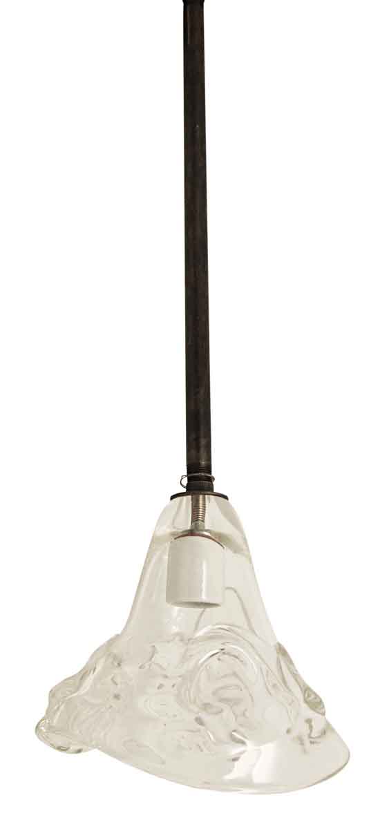 Vintage Clear Rippled Glass Pendant Light with Pole