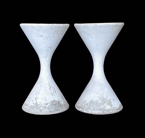 Garden Elements - Pair of 1960s White Cement Willy Ghul Planters