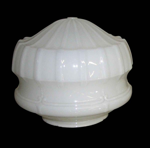 Globes & Shades - Antique Milk Glass Fluted 10 in. Globe Circa 1920 with Chain and Canopy
