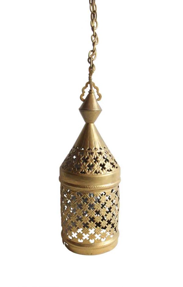 Globes & Shades - Vintage Gold Gilt Tole Metal Hanging Lantern
