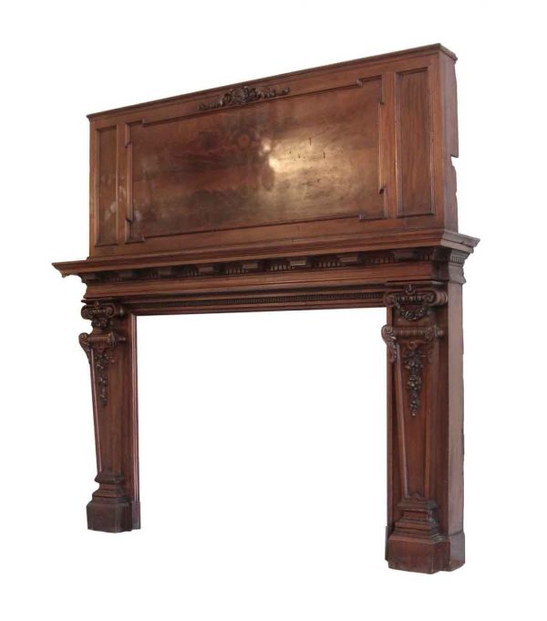 Mantels - Stately Large Mahogany Mantel with Book Matched Overmantel