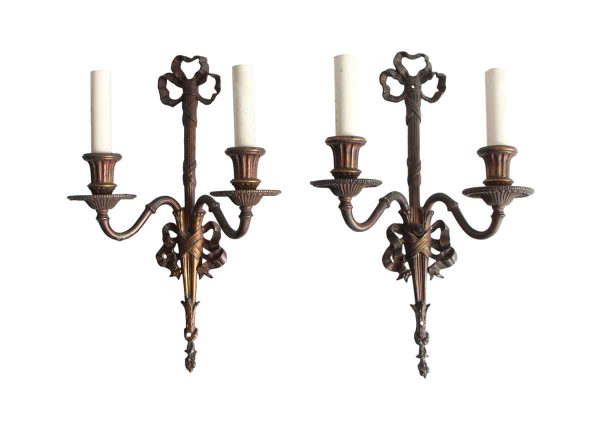 Sconces & Wall Lighting - Antique Victorian Pair of Bronze Ribbon Wall Sconces