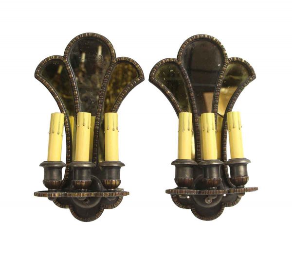 Sconces & Wall Lighting - Pair of Jacobean Bronze with Mirror Backed Wall Sconces