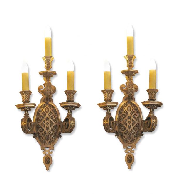 Sconces & Wall Lighting - Pair of Neoclassical Caldwell Silver over Bronze Wall Sconces