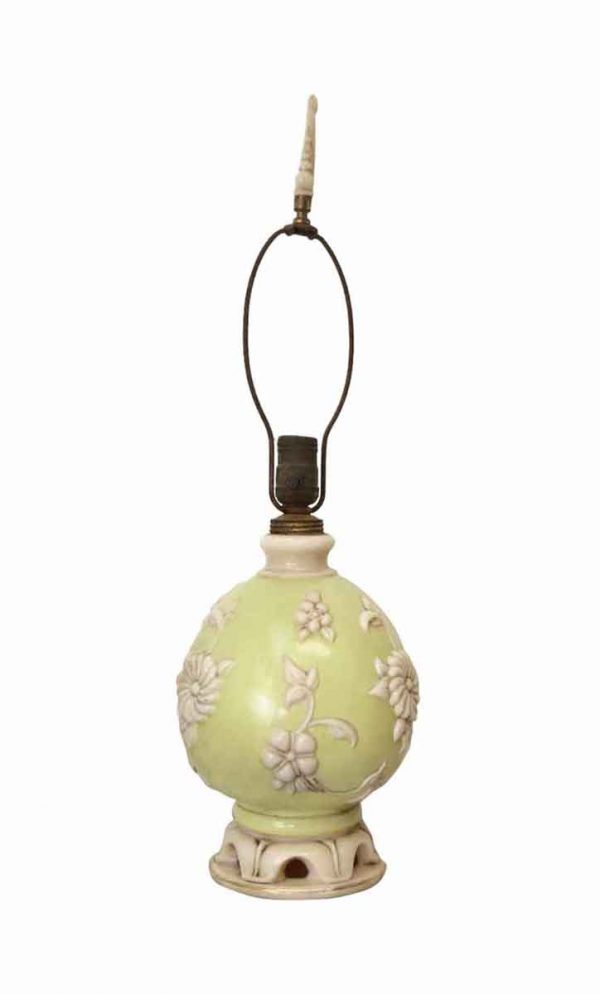 Table Lamps - Milk Glass Vanity Lamps Circa 1940 Floral Detail over Pastel Green Base