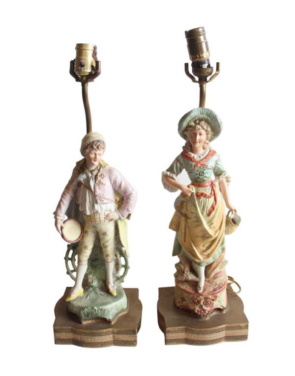 Table Lamps - Pair of Victorian Ceramic & Brass Figural Table Lamps