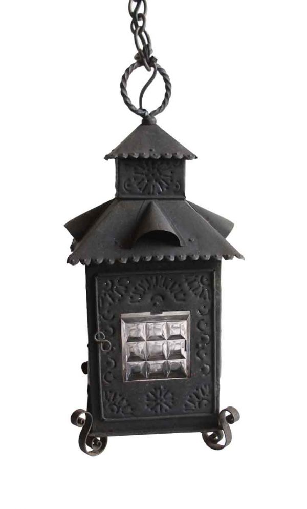 Up Lights - Antique Black Wrought Iron Glass Carriage Pendant Light