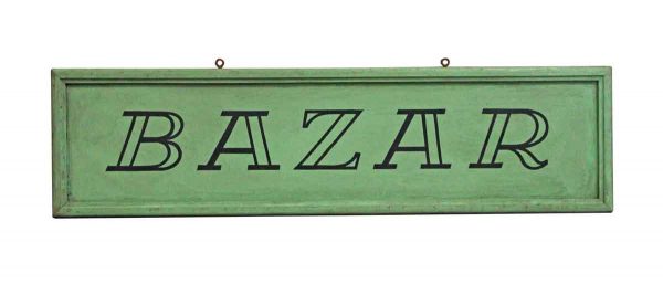 Vintage Signs - European Green Hand Painted 5 ft Bazar Wooden Sign