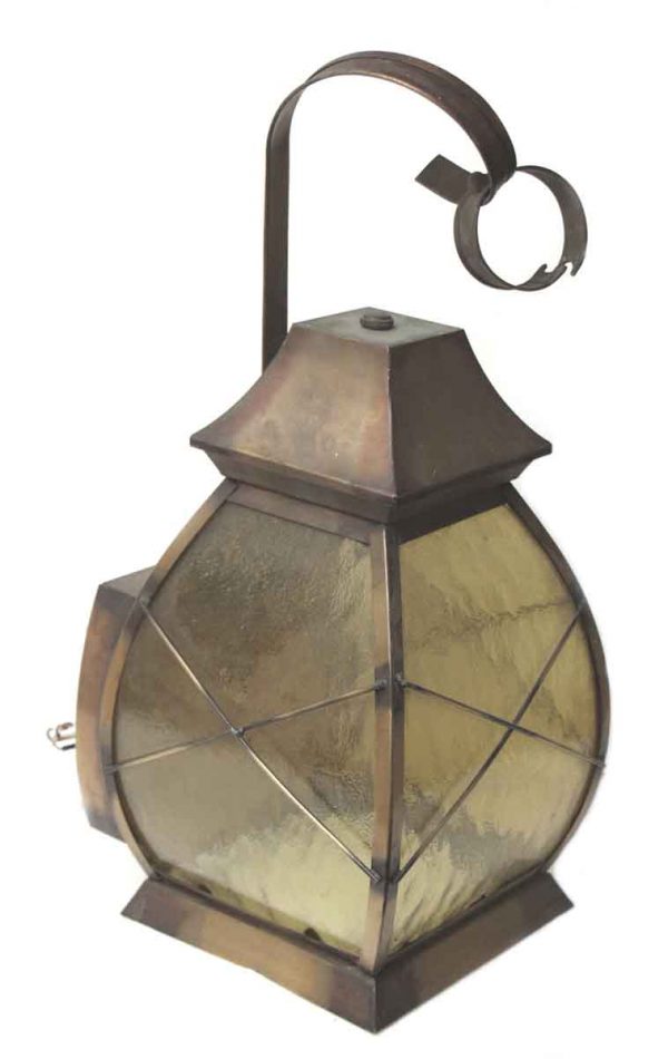 Wall & Ceiling Lanterns - Vintage Light Amber Glass & Brass Wall Lantern