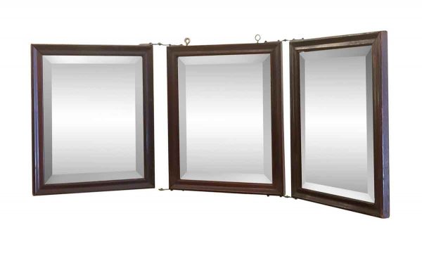 Antique Mirrors - Vintage Tabletop Traveling Wood Trifold Mirror