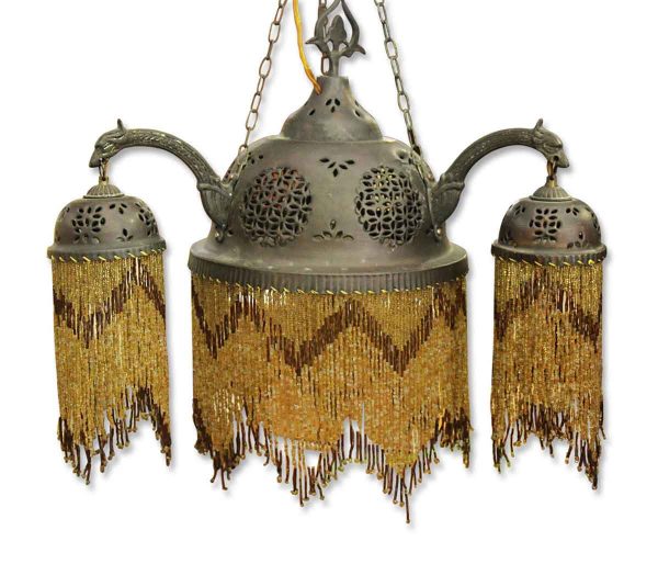 Chandeliers - Vintage Moroccan Style Metal & Beaded Chandelier