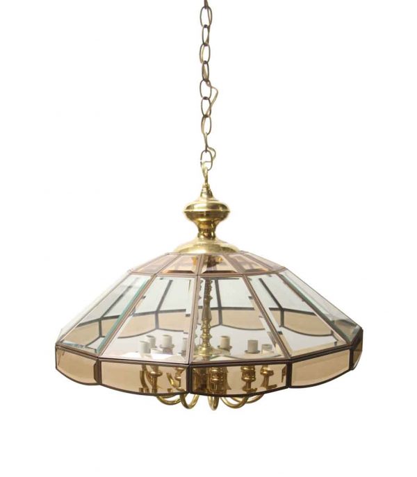 Down Lights - Vintage 12 Light Beveled Glass & Brass Pendant Light