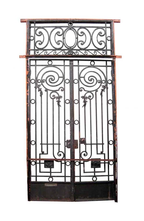 Gates - 19th Century Double Wrought Iron Gates with Transom