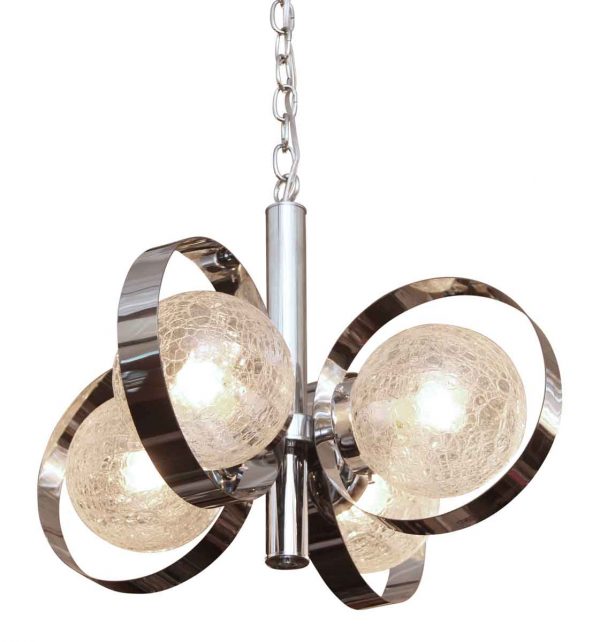 Globes - 1960s Italian Nickel Plated Fixture with Crackled Glass Shades