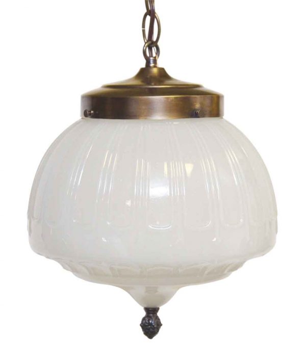 Globes - White Milk Glass Globe Pendant with Decorative Finial