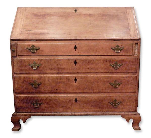 Office Furniture - 18th Century Colonial Tiger Maple Slant Top Secretary Desk