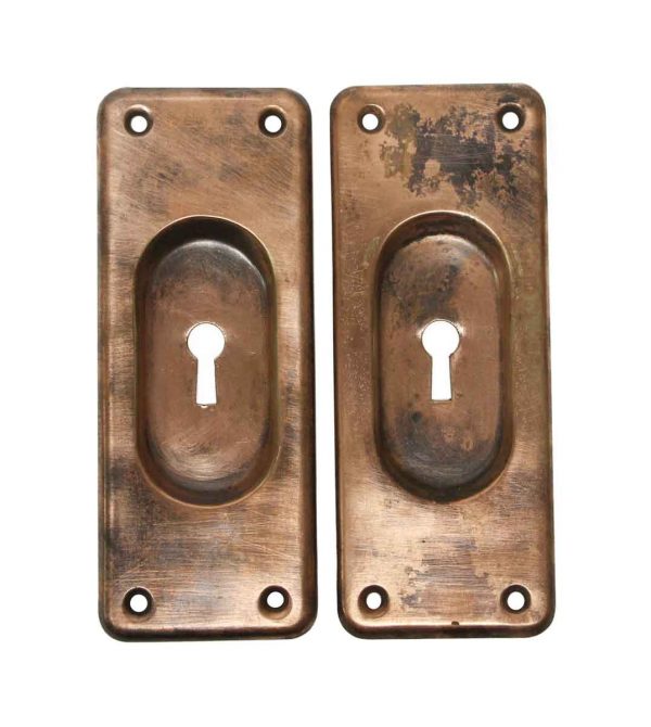Pocket Door Hardware - Pair of Plain 6 in. Recessed Bronze Pocket Door Plates