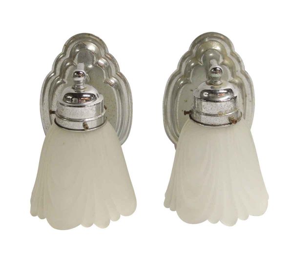 Sconces & Wall Lighting - Pair of 1930s Art Deco Frosted Glass Shade Wall Sconces
