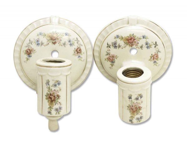Sconces & Wall Lighting - Pair of Cream Floral Porcelain Wall Sconces