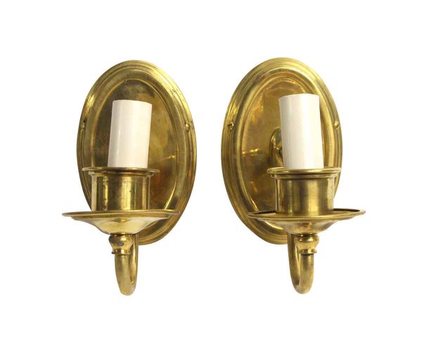 Sconces & Wall Lighting - Pair of Traditional Oval Back Brass Wall Sconces