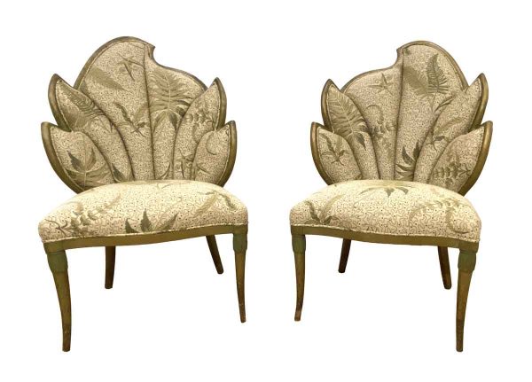 Seating - Unique Antique Tan and Green Fern Chairs