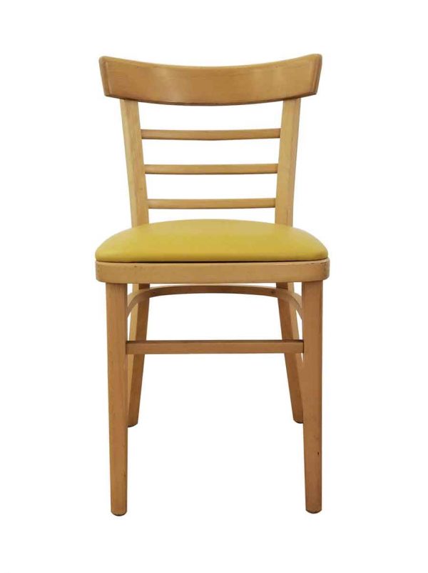 Seating - Vintage Maple Wood Three Slat Ladder Back Yellow Seat Chair