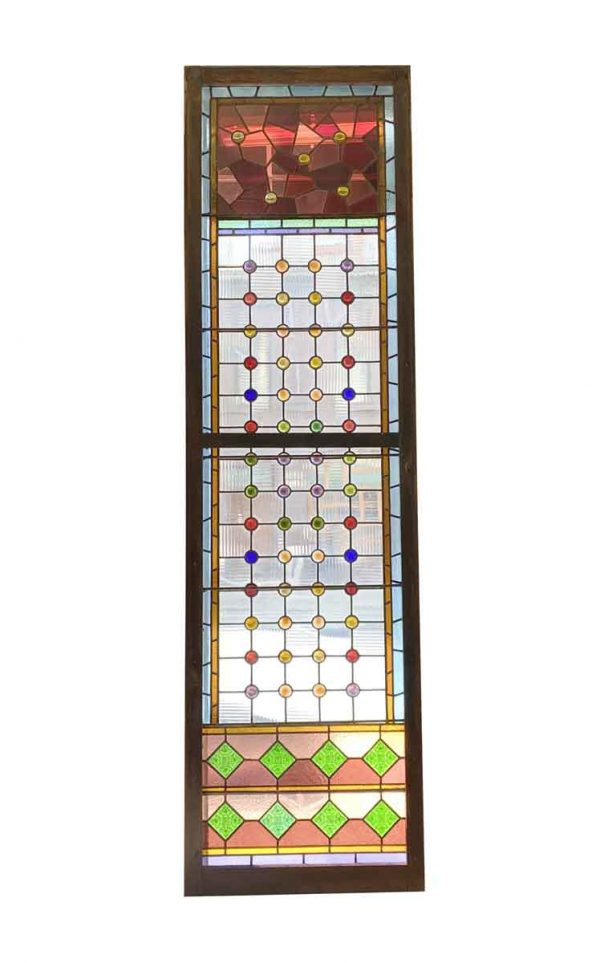 Stained Glass - 19th Century Stained Glass Window with Round Color Jewels