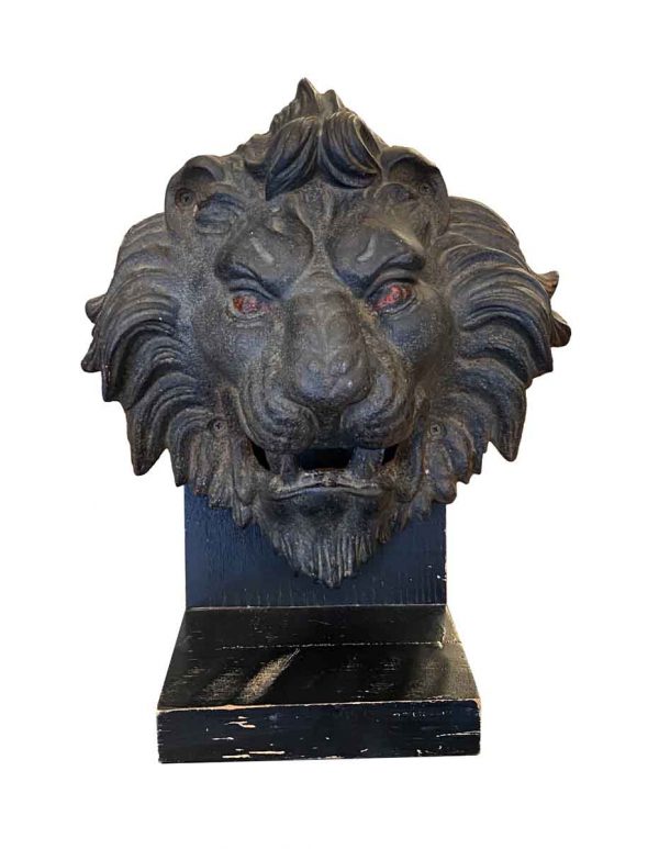 Statues & Sculptures - Cast Iron Lion Head on Wood Base