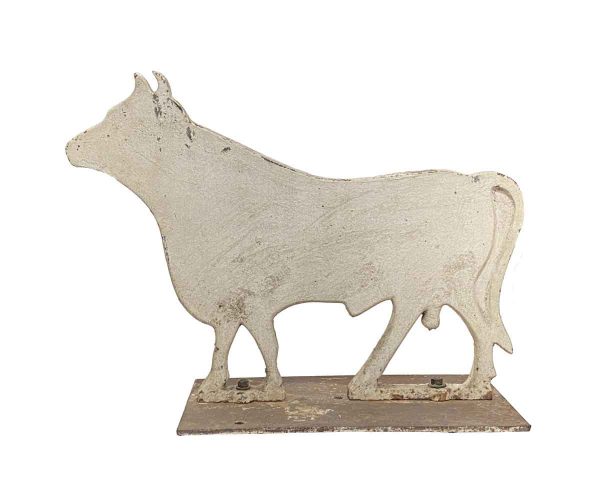 Statues & Sculptures - Cast Iron White Painted Cow Windmill Weight with Steel Base