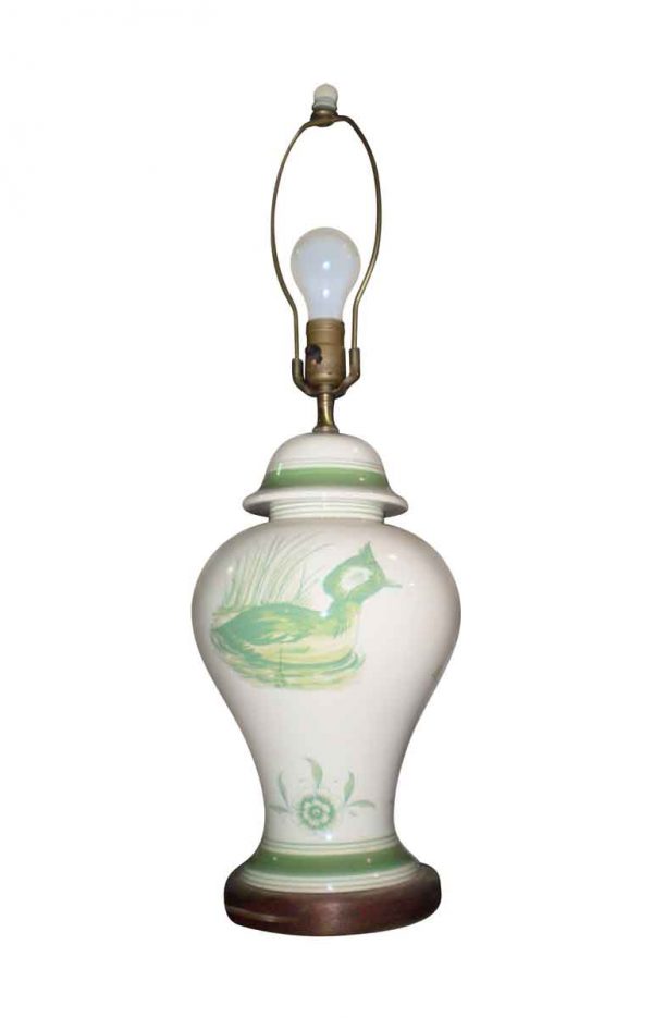 Table Lamps - Vintage White Ceramic Table Lamp with Birds