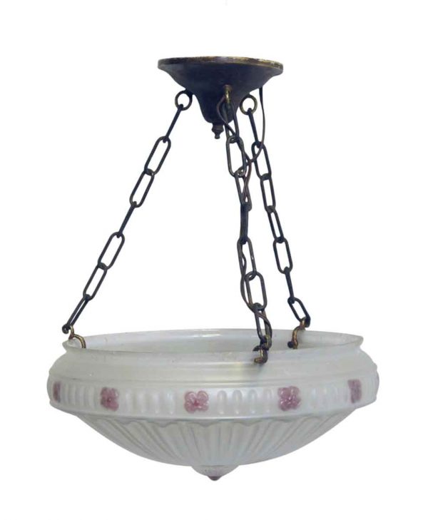 Up Lights - 1910 Hand Painted Glass Dish Globe Up Pendant Light