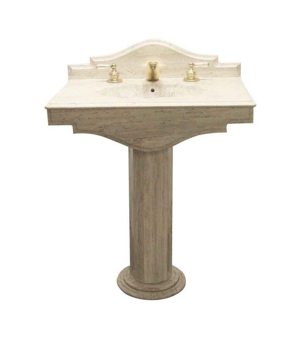 Bathroom - Marble Pedestal Sink with Fluted Base & Carved Details