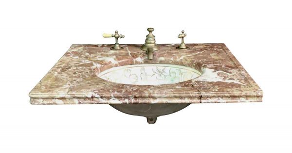 Bathroom - Reclaimed Marble Sink with Decorative Floral Bowls