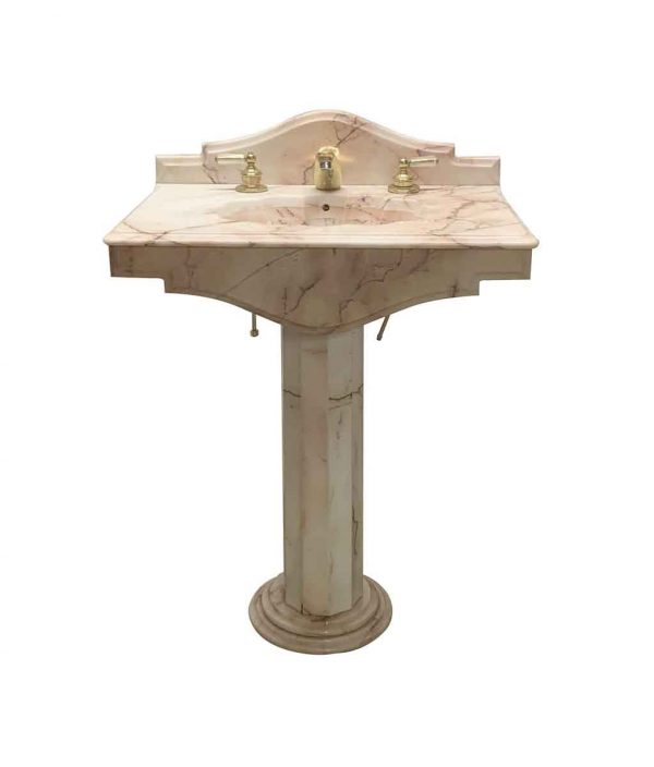 Bathroom - Rose Marble Pedestal Sink with Fluted Base