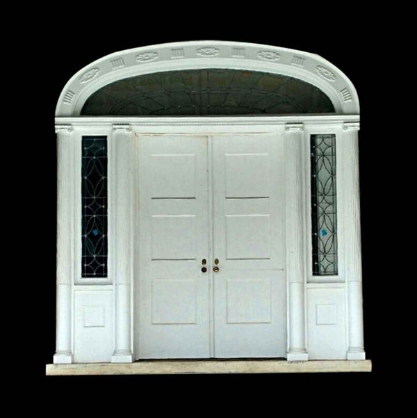 Entry Doors - 19th Century Georgian Style Double Door Leaded Glass Entryway
