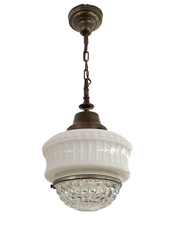 Globes - Antique 12 in. Milk Glass & Faceted Cast Glass Pendant Light