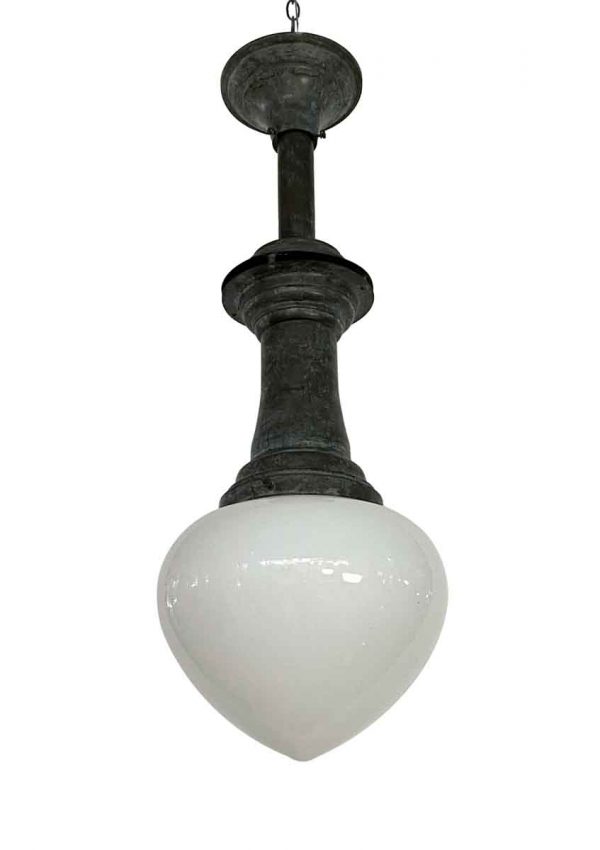 Globes - Heavy Milk Glass Acorn Shade Pendant Light with Brass Carbon Arch Lamp Style Fitter