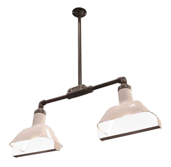 Industrial & Commercial - Double Hanging White Enamel Industrial Light