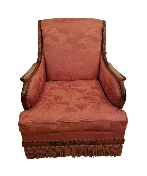 Living Room - Pink Upholstered Chair With Nailheads & Bullion Fringe